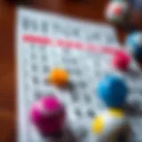 A vibrant bingo card filled with numbers and colorful markers.