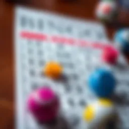 A vibrant bingo card filled with numbers and colorful markers.
