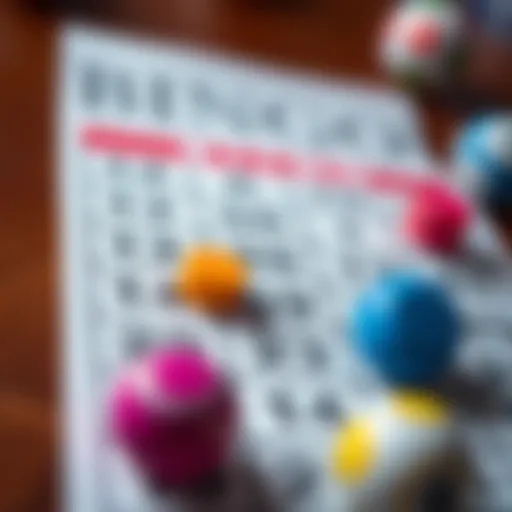 A vibrant bingo card filled with numbers and colorful markers.