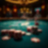 A close-up of a blackjack table with cards and chips