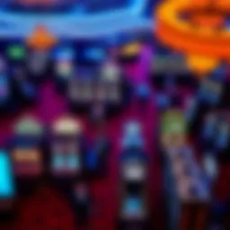 Aerial view of a bustling casino floor showcasing vibrant gaming tables and slot machines
