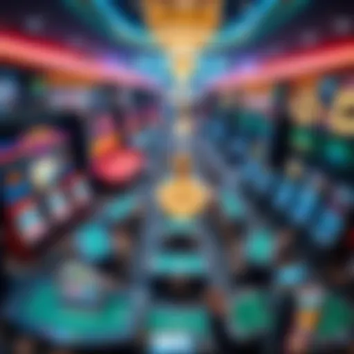 Modern Casino Dynamics Aerial view of a modern casino floor filled with gaming tables and slot machines