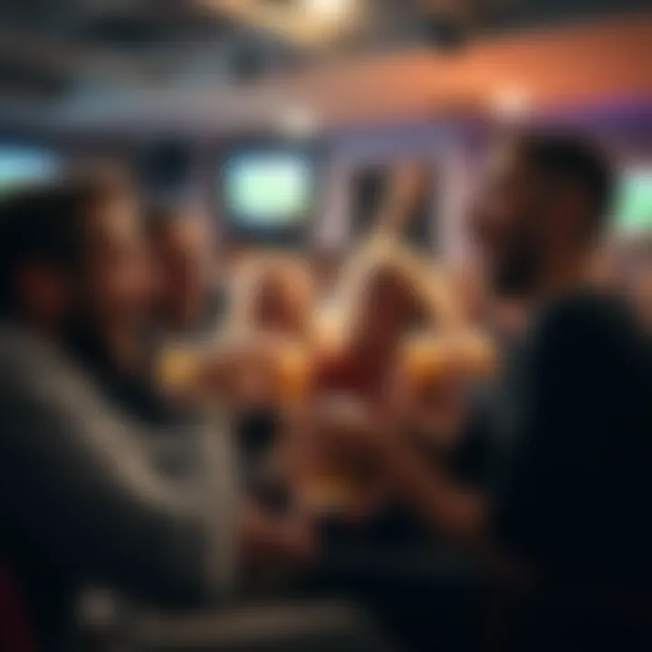 A group of friends cheering with drinks while watching a game.