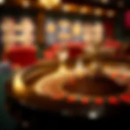 A classic roulette table with vibrant colors and a spinning wheel