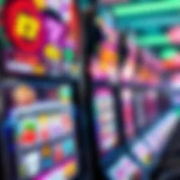 Colorful slot machine display with vibrant symbols